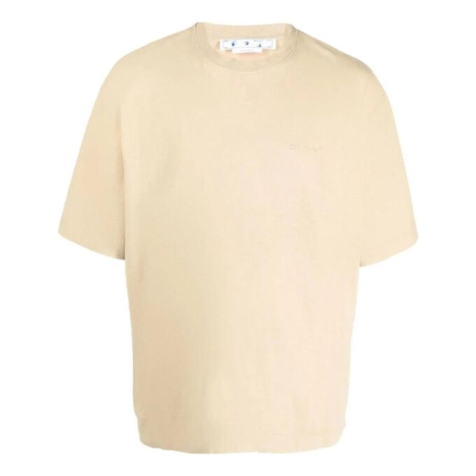 Off-White Herre Stripe Rundhalset Short Sleeve Beige T-skjorte