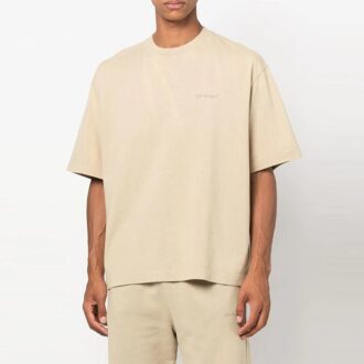 Off-White Herre Stripe Rundhalset Short Sleeve Beige T-skjorte