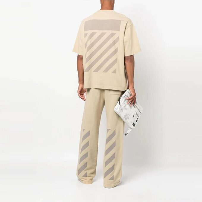 Off-White Herre Stripe Rundhalset Short Sleeve Beige T-skjorte