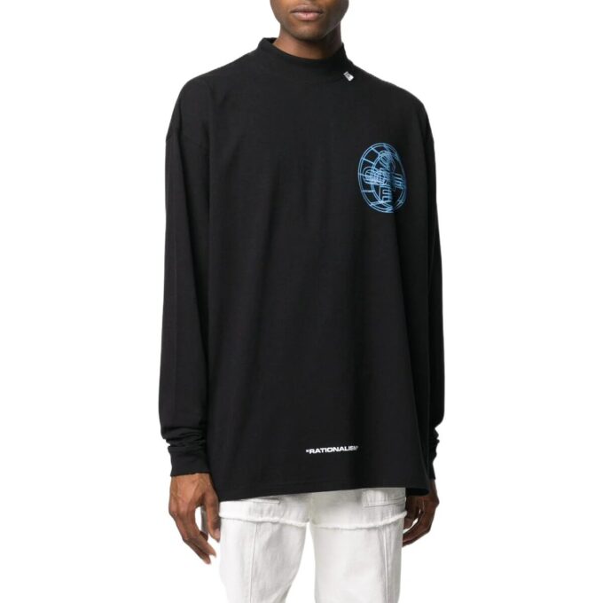 Off-White herre-T-skjorte med 3D-alfabetmønster, lange ermer, svart