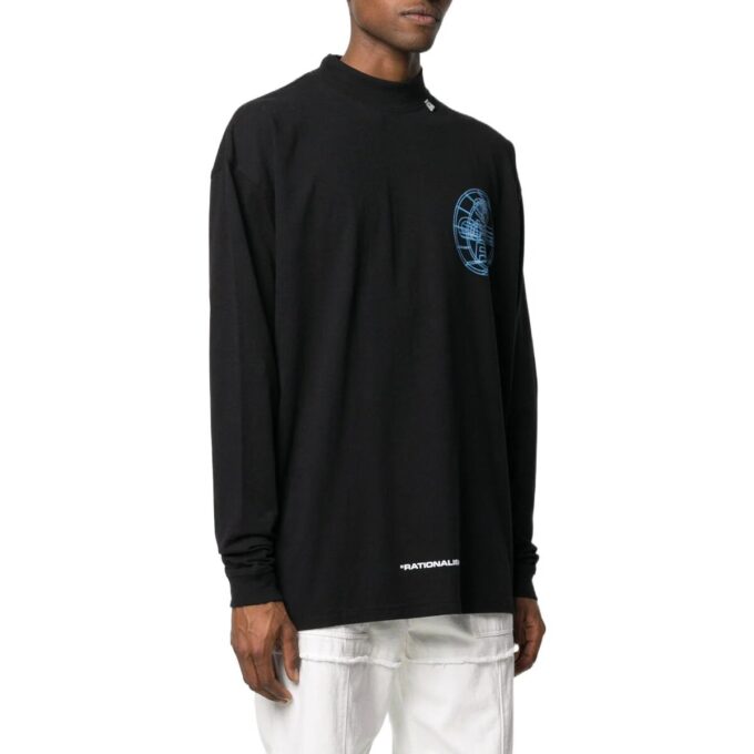 Off-White herre-T-skjorte med 3D-alfabetmønster, lange ermer, svart