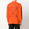 Off-White Herre-T-skjorte med abstrakt logo-trykk, halv glidelås, rund hals og løs passform, oransje