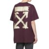 Off-White herre-T-skjorte med bronsepil, gummistrikk og lapp, kort erme, lilla