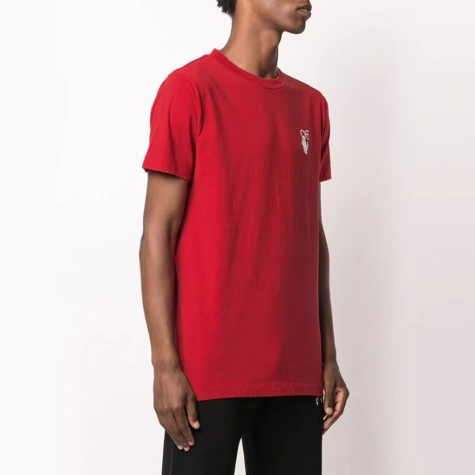 Off-White herre-T-skjorte med «Cut Here»-trykk i rødt
