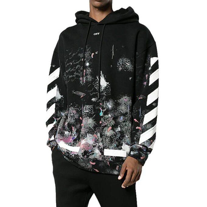 Off-White Herre-T-skjorte med diagonale striper, løs passform, bomull, svart