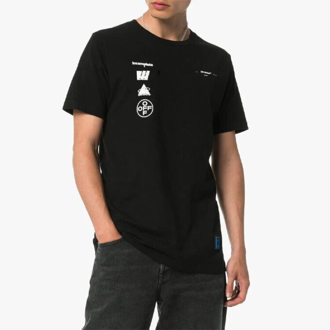 Off-White Herre-T-skjorte med fototrykk på ryggen, korte ermer, svart