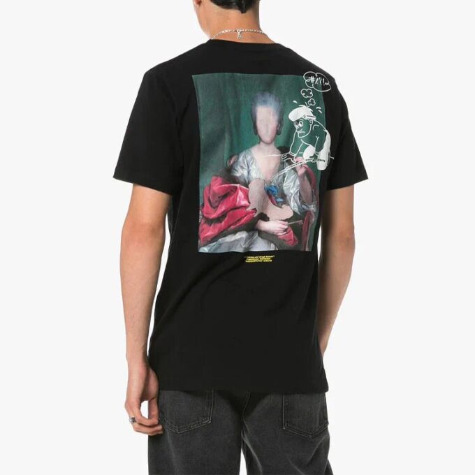 Off-White Herre-T-skjorte med fototrykk på ryggen, korte ermer, svart