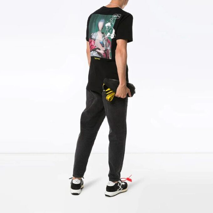 Off-White Herre-T-skjorte med fototrykk på ryggen, korte ermer, svart