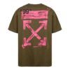 Off-White herre-T-skjorte med graffiti-pilemønster, korte ermer og løs passform i militærgrønn