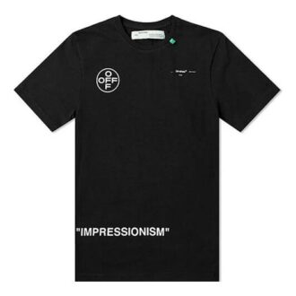 Off-White herre-T-skjorte med graffiti-pilemønster, korte ermer og løs passform, svart