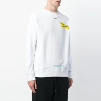 Off-White Herre T-skjorte med gummi-stropp, trykk, rund hals og lange ermer, hvit