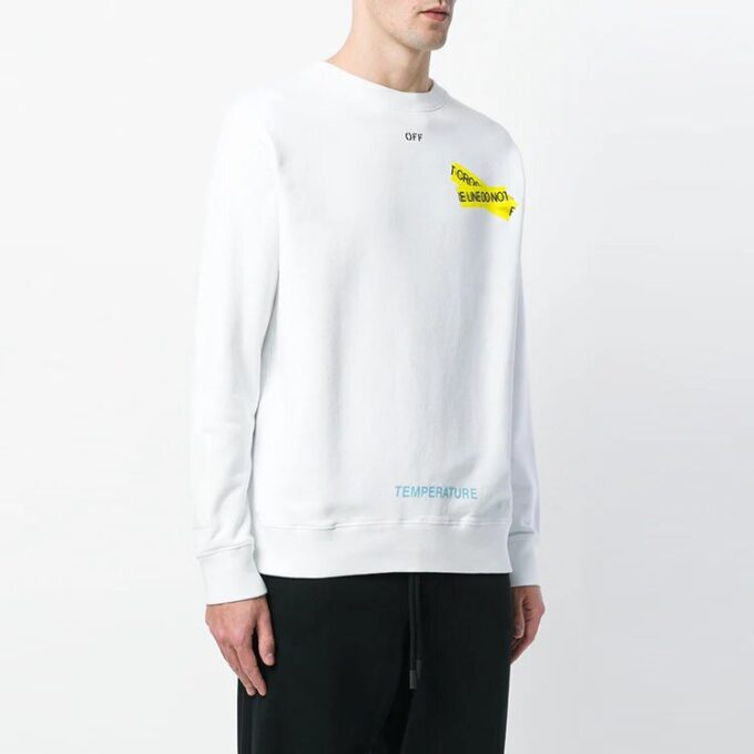Off-White Herre T-skjorte med gummi-stropp, trykk, rund hals og lange ermer, hvit