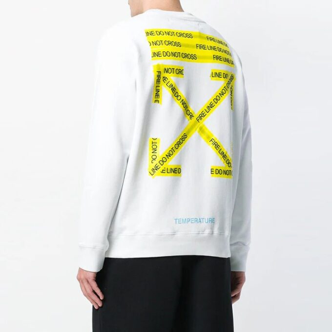 Off-White Herre T-skjorte med gummi-stropp, trykk, rund hals og lange ermer, hvit