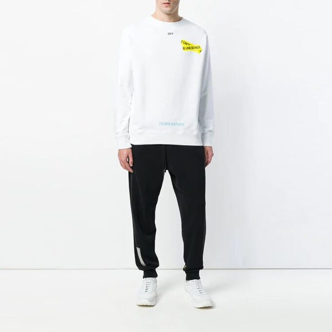 Off-White Herre T-skjorte med gummi-stropp, trykk, rund hals og lange ermer, hvit