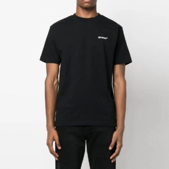 Off-White herre-T-skjorte med kort erme, kjedepil-logo og uformell stil i svart