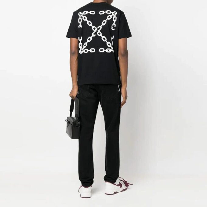 Off-White herre-T-skjorte med kort erme, kjedepil-logo og uformell stil i svart