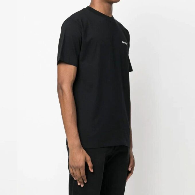 Off-White herre-T-skjorte med kort erme, kjedepil-logo og uformell stil i svart