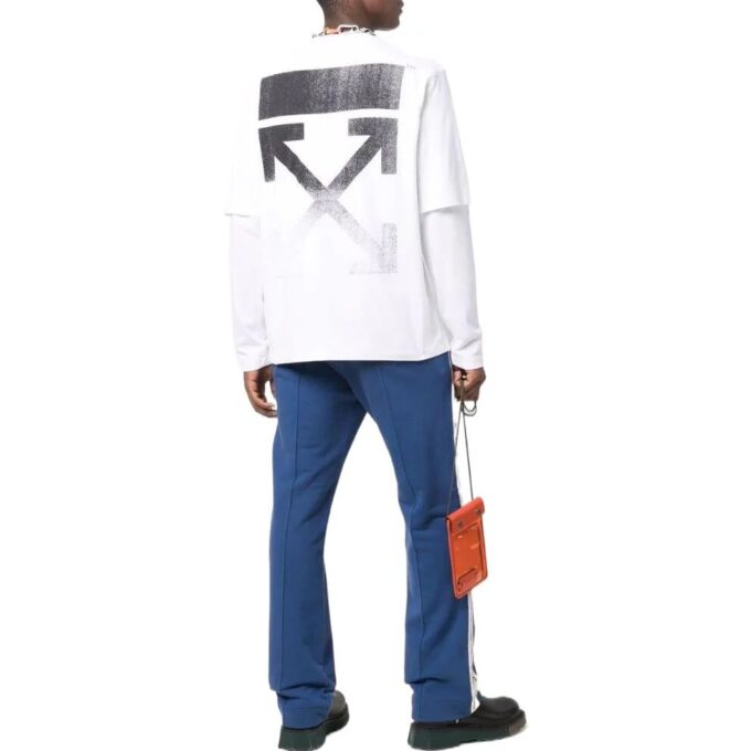 Off-White Herre T-skjorte med logo-mønster, rund hals og lange ermer, hvit