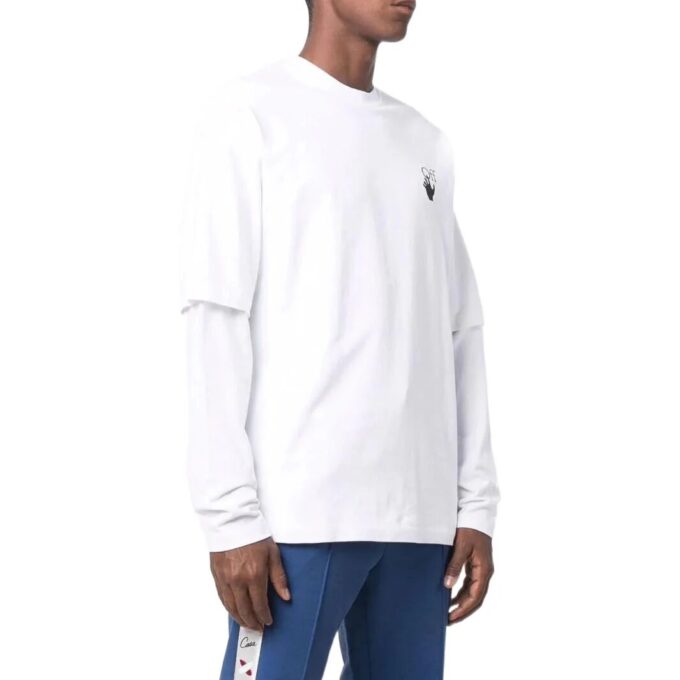 Off-White Herre T-skjorte med logo-mønster, rund hals og lange ermer, hvit
