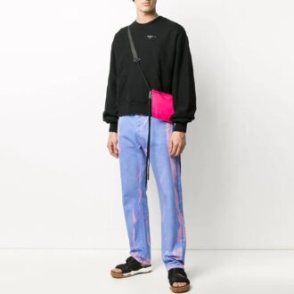 Off-White Herre-T-skjorte med logo og alfabetmønster, rund hals, løs passform, svart