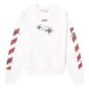 Off-White Herre-T-skjorte med logo og edderkopp-trykk, rund hals og lange ermer, hvit