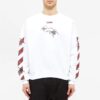 Off-White Herre-T-skjorte med logo og edderkopp-trykk, rund hals og lange ermer, hvit