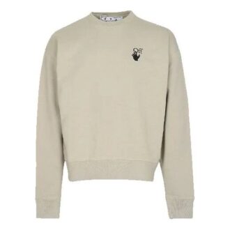 Off-White Herre-T-skjorte med logo og pil-trykk, rund hals og lange ermer, khaki