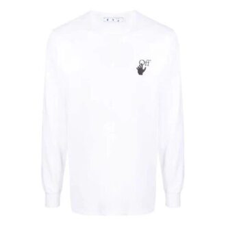 Off-White Herre-T-skjorte med logo og pilemønster, langermet, hvit