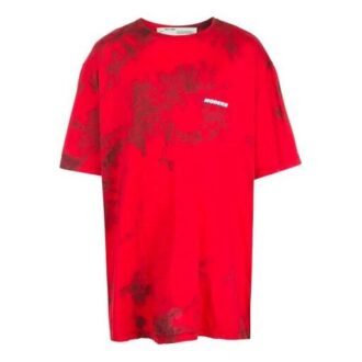Off-White herre-T-skjorte med logo og tie-dye-mønster i rødt