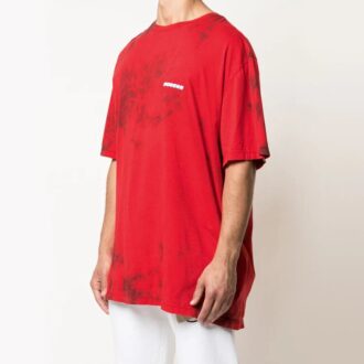 Off-White herre-T-skjorte med logo og tie-dye-mønster i rødt