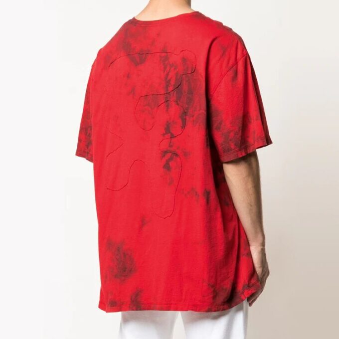 Off-White herre-T-skjorte med logo og tie-dye-mønster i rødt
