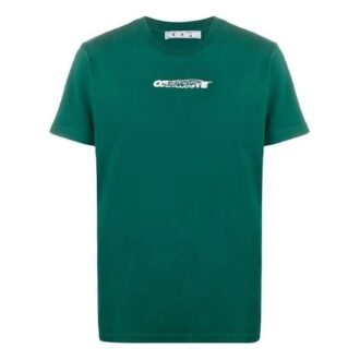 Off-White Herre-T-skjorte med logo-trykk i grønt