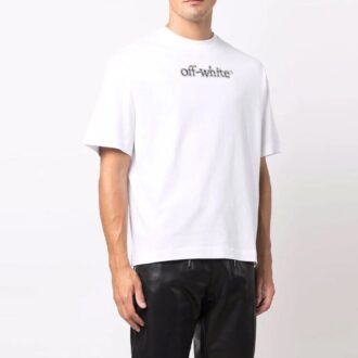 Off-White Herre-T-skjorte med logo-trykk, kort erme og løs passform