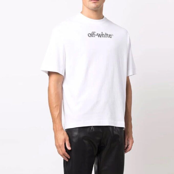 Off-White Herre-T-skjorte med logo-trykk, kort erme og løs passform