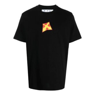 Off-White Herre-T-skjorte med logo-trykk, rund hals og korte Shorts