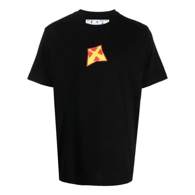 Off-White Herre-T-skjorte med logo-trykk, rund hals og korte Shorts
