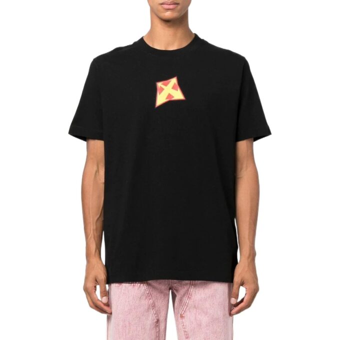 Off-White Herre-T-skjorte med logo-trykk, rund hals og korte Shorts