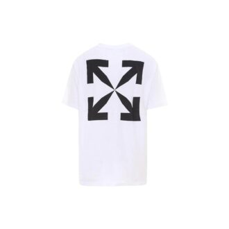 Off-White Herre-T-skjorte med Mona Lisa-pil-trykk, rund hals, kort erme, hvit