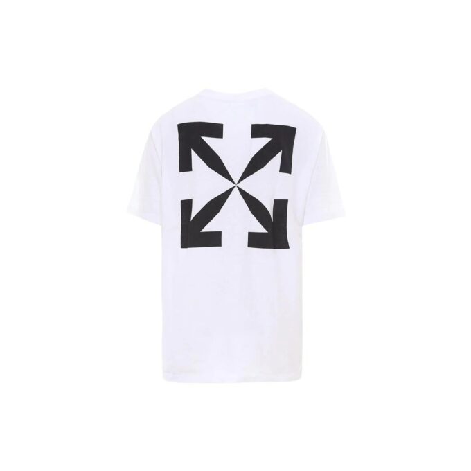 Off-White Herre-T-skjorte med Mona Lisa-pil-trykk, rund hals, kort erme, hvit