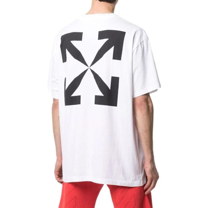 Off-White Herre-T-skjorte med Mona Lisa-pil-trykk, rund hals, kort erme, hvit