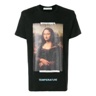 Off-White Herre-T-skjorte med Mona Lisa-trykk og pil på ryggen, kort ermet, svart