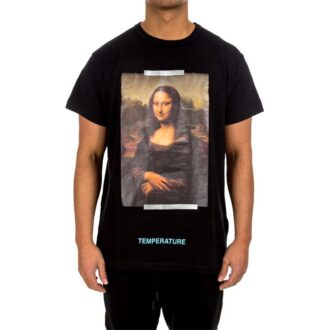 Off-White Herre-T-skjorte med Mona Lisa-trykk og pil på ryggen, kort ermet, svart