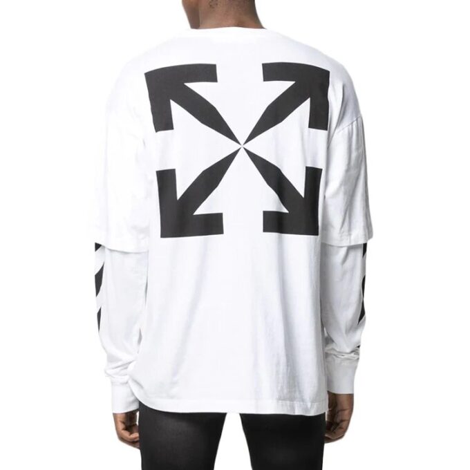 Off-White Herre-T-skjorte med Mona Lisa-trykk, rund hals, lange ermer og løs passform, hvit