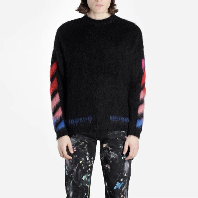 Off-White Herre-T-skjorte med pil på ryggen, løs passform, svart