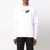 Off-White Herre T-skjorte med pilmønster, dobbeltlags ermer, lange ermer og løs passform, hvit