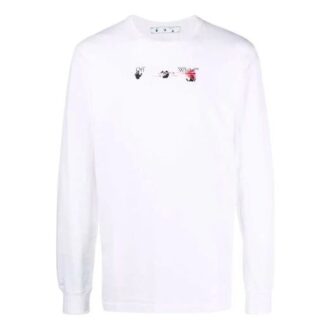 Off-White Herre T-skjorte med pilmønster, lange ermer, vanlig hvit