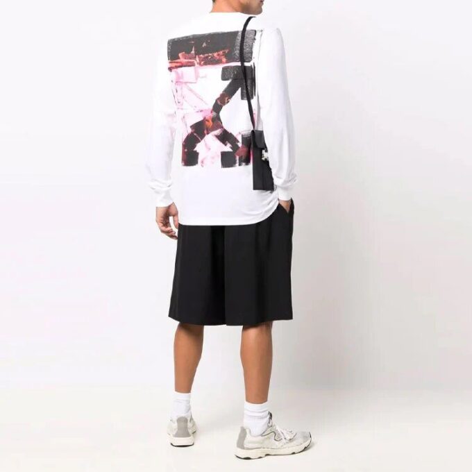 Off-White Herre T-skjorte med pilmønster, lange ermer, vanlig hvit