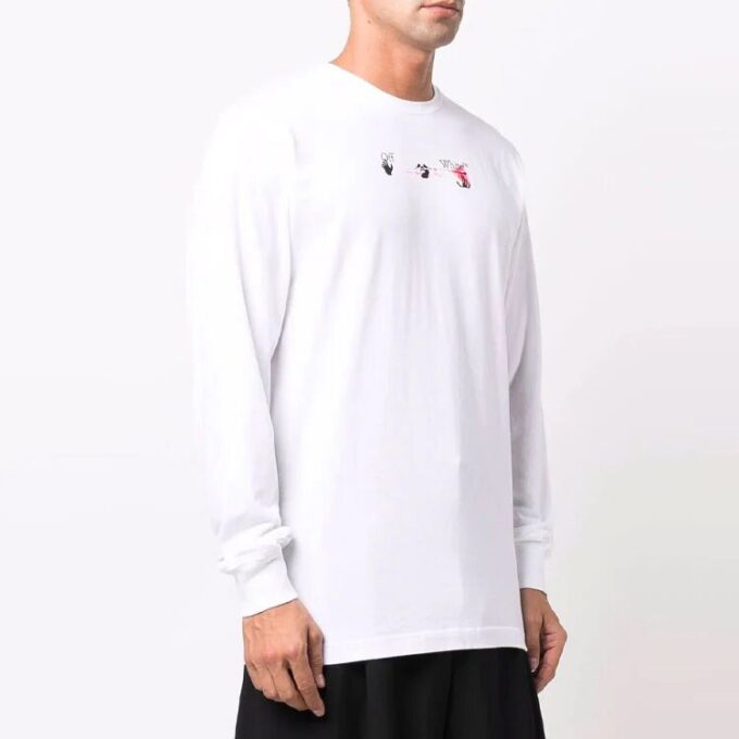 Off-White Herre T-skjorte med pilmønster, lange ermer, vanlig hvit