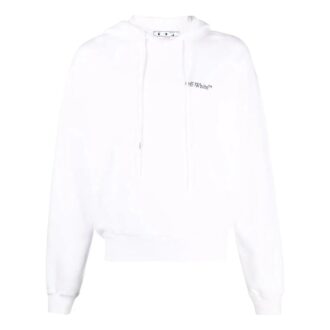 Off-White Herre-T-skjorte med trykk, hette og lange ermer, hvit