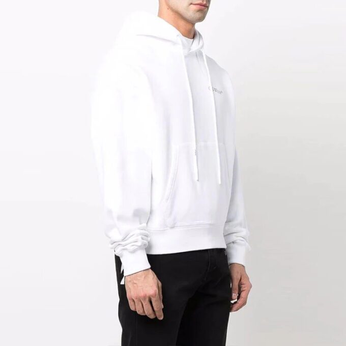 Off-White Herre-T-skjorte med trykk, hette og lange ermer, hvit